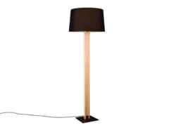 LED Stehleuchte mit beleuchtetem Holzkorpus und Stoffschirm, H: 150cm