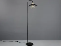 LED Stehleuchte mit Gitter Lampenschirm Schwarz Gold, Höhe 155cm