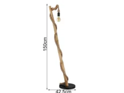 LED Stehleuchte mit Hanfseil und Holzstab, Höhe 150cm