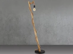 LED Stehleuchte mit Hanfseil und Holzstab, Höhe 150cm