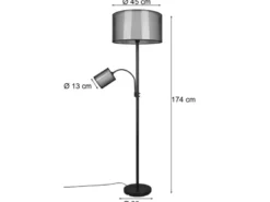 LED Stehleuchte mit Leselicht & Stoff Organza Schwarz innen Weiß, 174cm