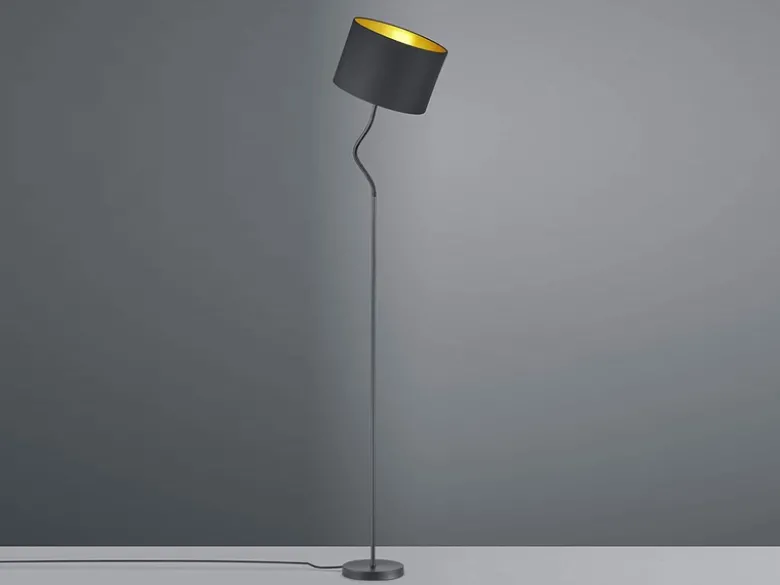 LED Stehleuchte mit Textil Lampenschirm Schwarz/Gold, Höhe 156cm