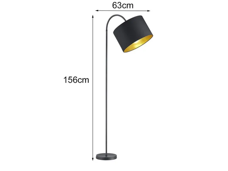 LED Stehleuchte mit Textil Lampenschirm Schwarz/Gold, Höhe 156cm