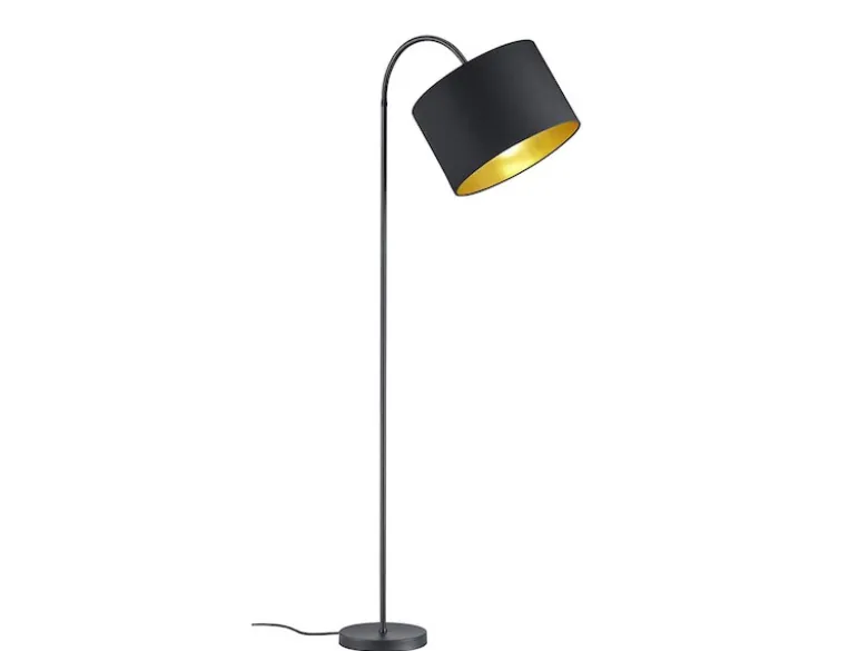 LED Stehleuchte mit Textil Lampenschirm Schwarz/Gold, Höhe 156cm