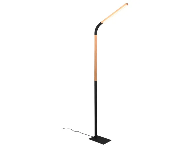 LED Stehleuchte NORRIS Schwarz mit Holzelementen, Höhe 140cm