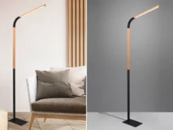 LED Stehleuchte NORRIS Schwarz mit Holzelementen, Höhe 140cm