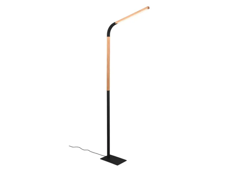 LED Stehleuchte NORRIS Schwarz mit Holzelementen, Höhe 140cm