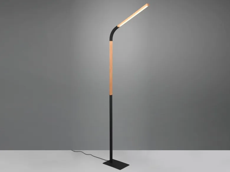 LED Stehleuchte NORRIS Schwarz mit Holzelementen, Höhe 140cm