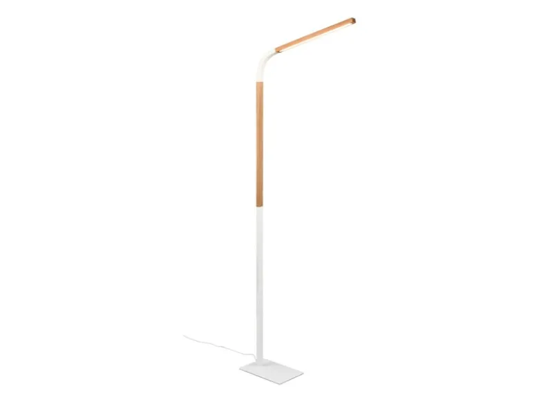 LED Stehleuchte NORRIS Weiß mit Holzelementen, Höhe 140cm