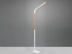 LED Stehleuchte NORRIS Weiß mit Holzelementen, Höhe 140cm