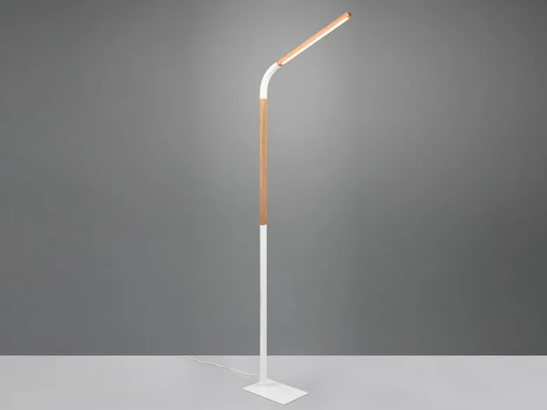 LED Stehleuchte NORRIS Weiß mit Holzelementen, Höhe 140cm