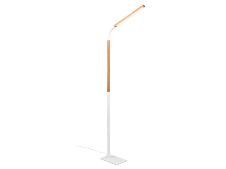 LED Stehleuchte NORRIS Weiß mit Holzelementen, Höhe 140cm