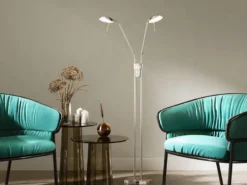 LED Stehleuchte POOL Silber 2-flammig dimmbar, Höhe 160cm