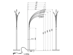LED Stehleuchte REED 5 Arme Metall Schwarz, dimmbar - 195cm hoch
