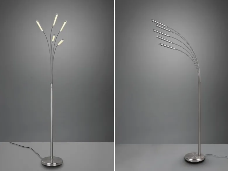 LED Stehleuchte REED 5 Arme Metall Silber, dimmbar - 195cm hoch