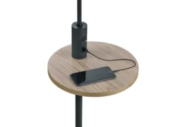 LED Stehleuchte Schwarz matt mit Stoffschirm, Ablagetisch & USB Anschluss, 160cm