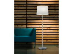 LED Stehleuchte Silber mit Stoffschirm Weiß, höhenverstellbar 138 - 180cm