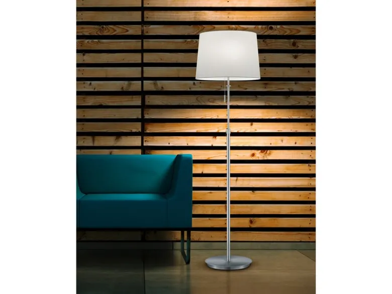 LED Stehleuchte Silber mit Stoffschirm Weiß, höhenverstellbar 138 - 180cm
