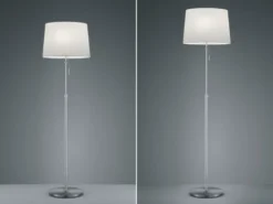 LED Stehleuchte Silber mit Stoffschirm Weiß, höhenverstellbar 138 - 180cm