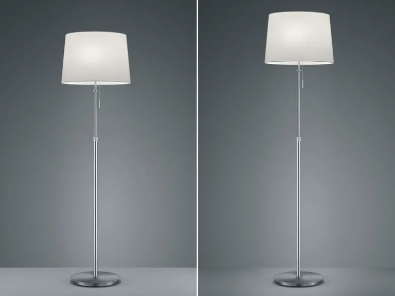 LED Stehleuchte Silber mit Stoffschirm Weiß, höhenverstellbar 138 - 180cm