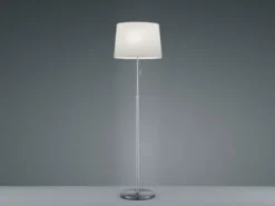 LED Stehleuchte Silber mit Stoffschirm Weiß, höhenverstellbar 138 - 180cm
