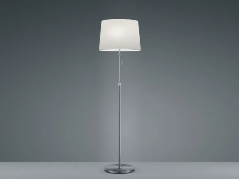 LED Stehleuchte Silber mit Stoffschirm Weiß, höhenverstellbar 138 - 180cm