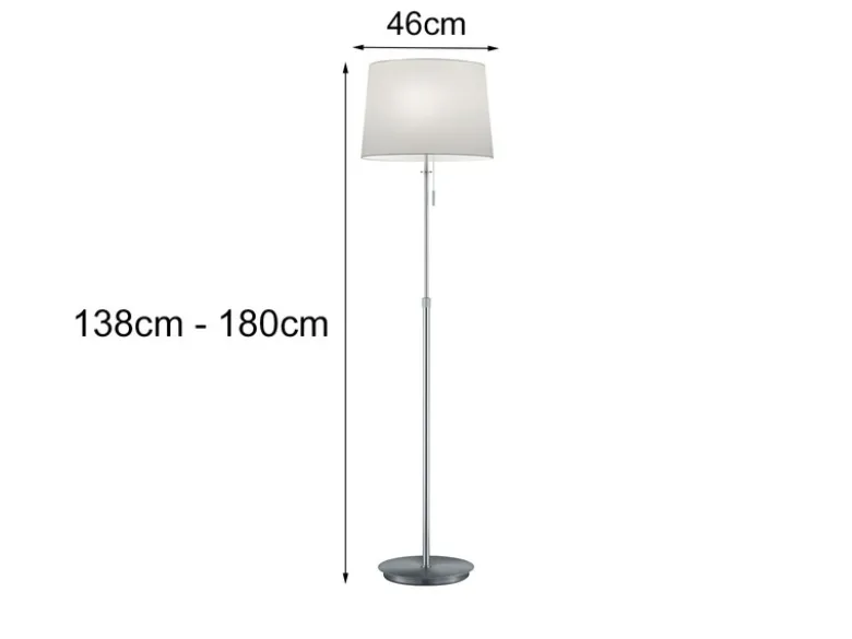 LED Stehleuchte Silber mit Stoffschirm Weiß, höhenverstellbar 138 - 180cm
