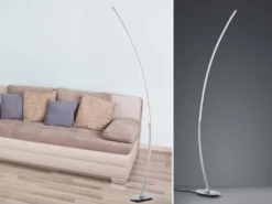 LED Stehleuchte SOLO gebogen Metall Silber gebürstet, Höhe 158cm