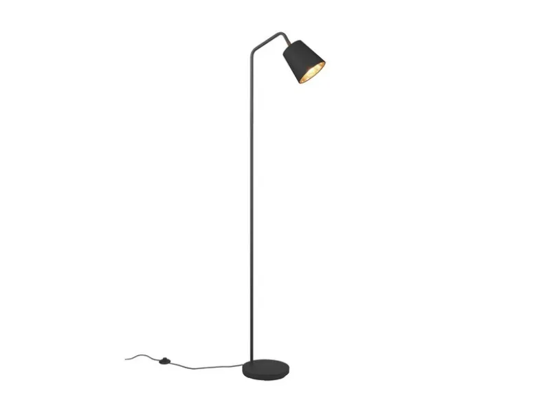LED Stehleuchte Spot schwenkbar, Metall & Stoffschirm Schwarz/Gold, Höhe 148cm