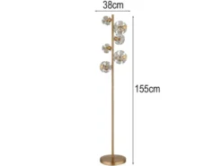 LED Stehleuchte VIRINA Gold mit fünf Kugeln aus K9 Kristallen, Höhe 155cm