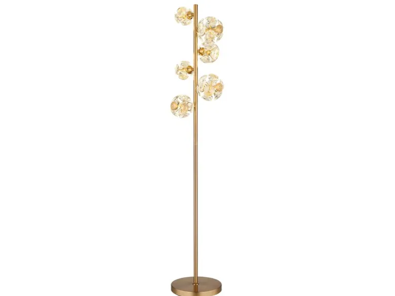 LED Stehleuchte VIRINA Gold mit fünf Kugeln aus K9 Kristallen, Höhe 155cm