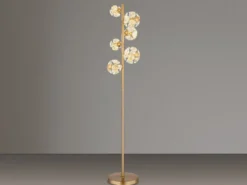 LED Stehleuchte VIRINA Gold mit fünf Kugeln aus K9 Kristallen, Höhe 155cm