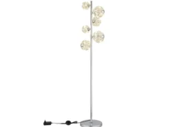LED Stehleuchte VIRINA Silber Chrom mit fünf Kugeln aus K9 Kristallen, H: 155cm