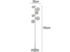 LED Stehleuchte VIRINA Silber Chrom mit fünf Kugeln aus K9 Kristallen, H: 155cm