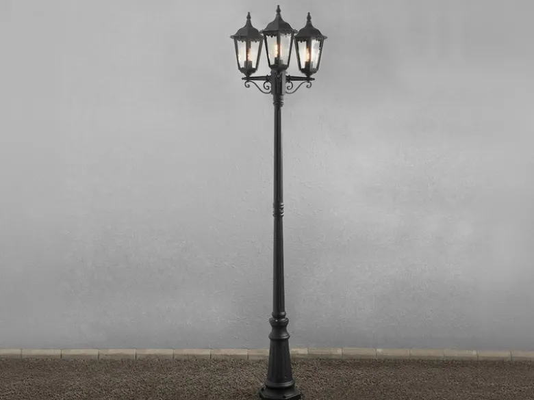 LED Straßenlaterne Aluminium Schwarz, E27 Gartenlaterne 3-flammig, Höhe 220cm