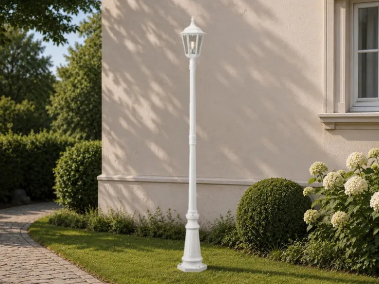 LED Straßenlaterne Aluminium Weiß, E27 Gartenlaterne 1-flammig, Höhe 210cm
