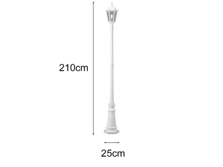LED Straßenlaterne Aluminium Weiß, E27 Gartenlaterne 1-flammig, Höhe 210cm