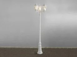 LED Straßenlaterne Aluminium Weiß, E27 Gartenlaterne 3-flammig, Höhe 220cm