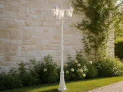 LED Straßenlaterne Aluminium Weiß, E27 Gartenlaterne 3-flammig, Höhe 220cm