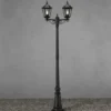 LED Straßenlaterne Aluminium Schwarz, E27 Gartenlaterne 2-flammig, Höhe 220cm