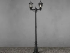 LED Straßenlaterne Aluminium Schwarz, E27 Gartenlaterne 2-flammig, Höhe 220cm