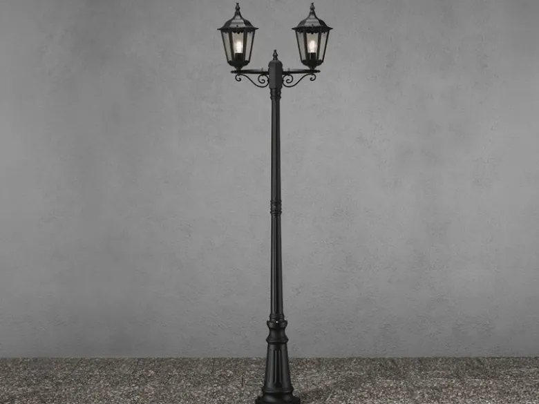 LED Straßenlaterne Aluminium Schwarz, E27 Gartenlaterne 2-flammig, Höhe 220cm