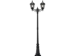 LED Straßenlaterne Aluminium Schwarz, E27 Gartenlaterne 2-flammig, Höhe 220cm