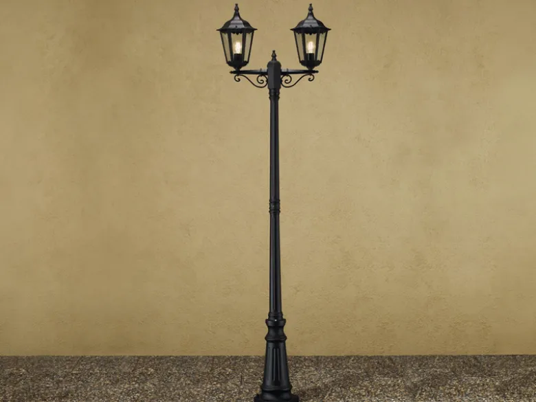 LED Straßenlaterne Aluminium Schwarz, E27 Gartenlaterne 2-flammig, Höhe 220cm