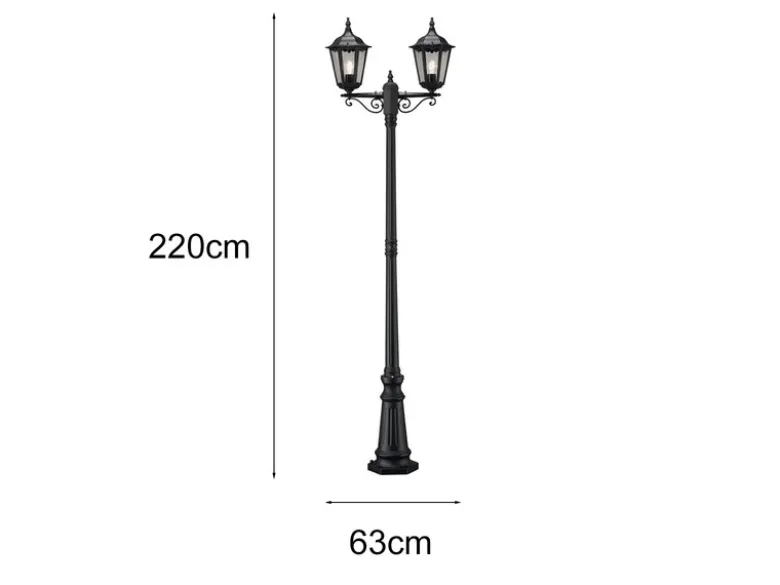 LED Straßenlaterne Aluminium Schwarz, E27 Gartenlaterne 2-flammig, Höhe 220cm