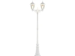 LED Straßenlaterne Aluminium Weiß, E27 Gartenlaterne 2-flammig, Höhe 220cm