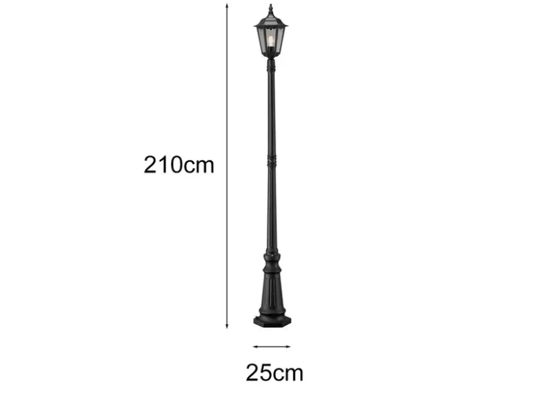 LED Straßenlaterne Aluminium Schwarz, E27 Gartenlaterne 1-flammig, Höhe 210cm