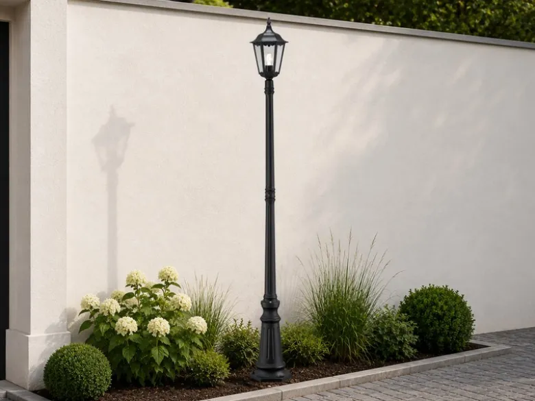 LED Straßenlaterne Aluminium Schwarz, E27 Gartenlaterne 1-flammig, Höhe 210cm