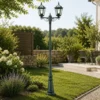 LED Straßenlaterne Aluminium Grün, E27 Gartenlaterne 2-flammig, Höhe 220cm