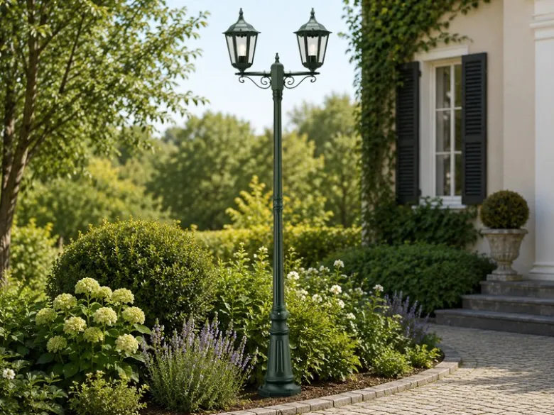 LED Straßenlaterne Aluminium Grün, E27 Gartenlaterne 2-flammig, Höhe 220cm